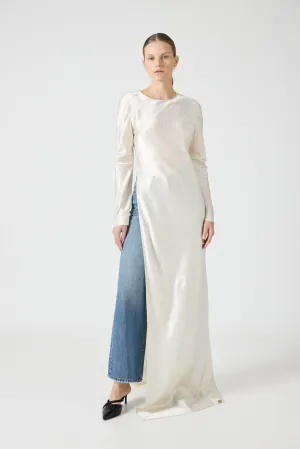 REVERY HIGH SPLIT LONG SLEEVE DRESS | CREAM