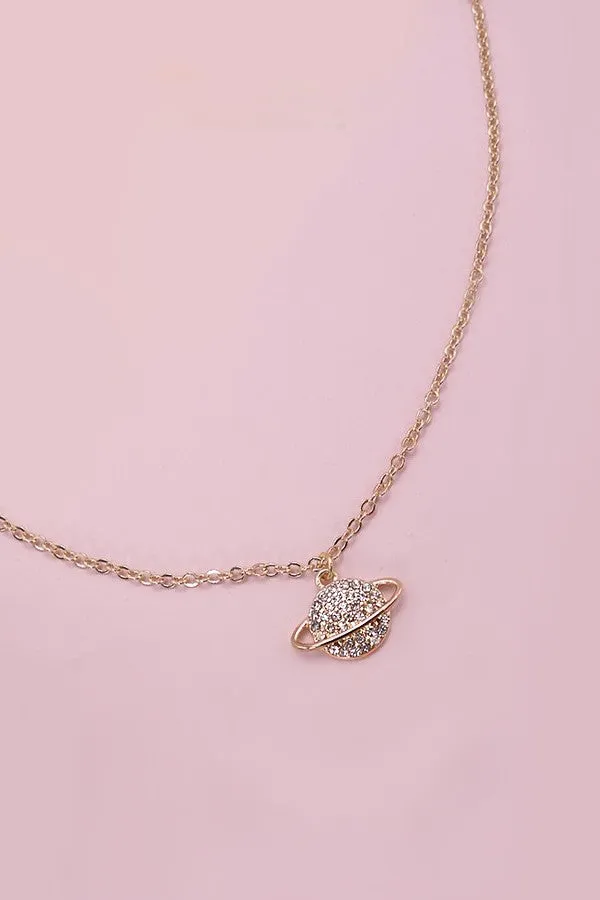 RHINESTONE SATURN PLANET CHARM NECKLACE | 31N23128