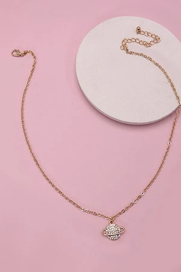RHINESTONE SATURN PLANET CHARM NECKLACE | 31N23128