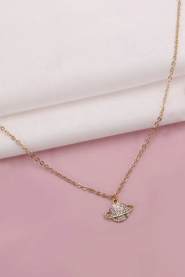 RHINESTONE SATURN PLANET CHARM NECKLACE | 31N23128