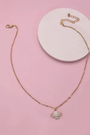 RHINESTONE SATURN PLANET CHARM NECKLACE | 31N23128
