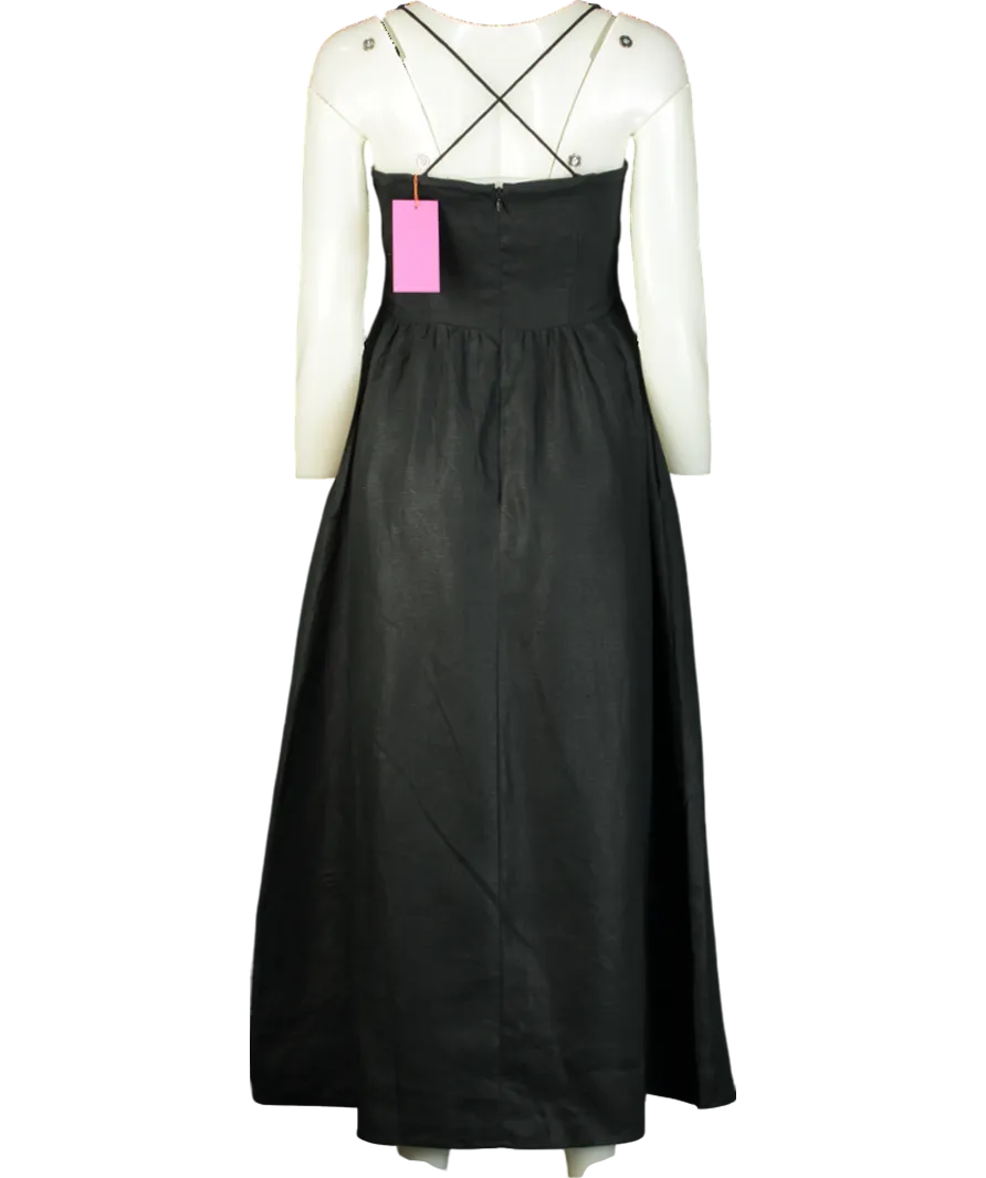 Rhode Resort Black Linen Kay Midi Dress UK 12