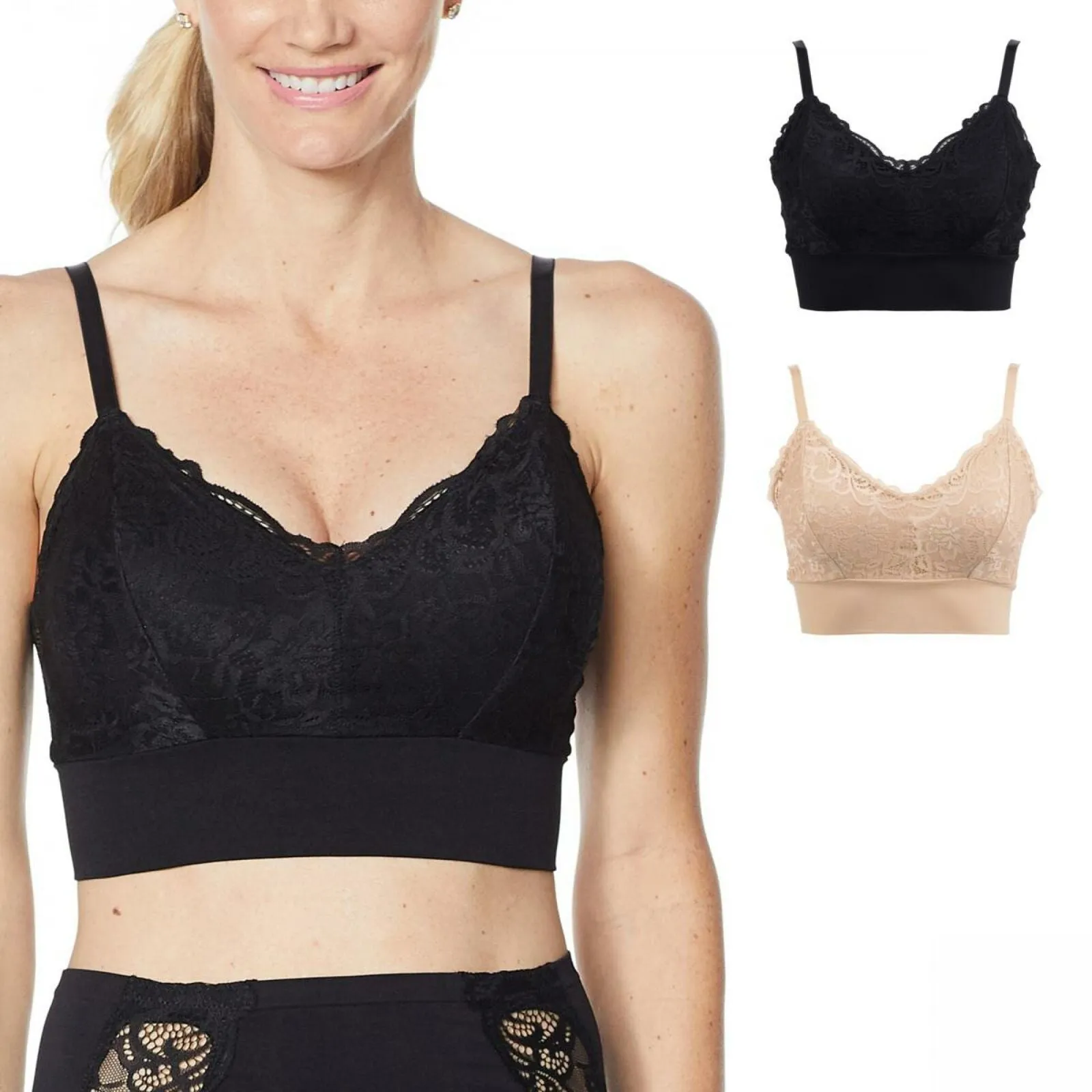 Rhonda Shear 2 Pack Lace Leisure Bras With Removable Pads Black/ Nude 1X