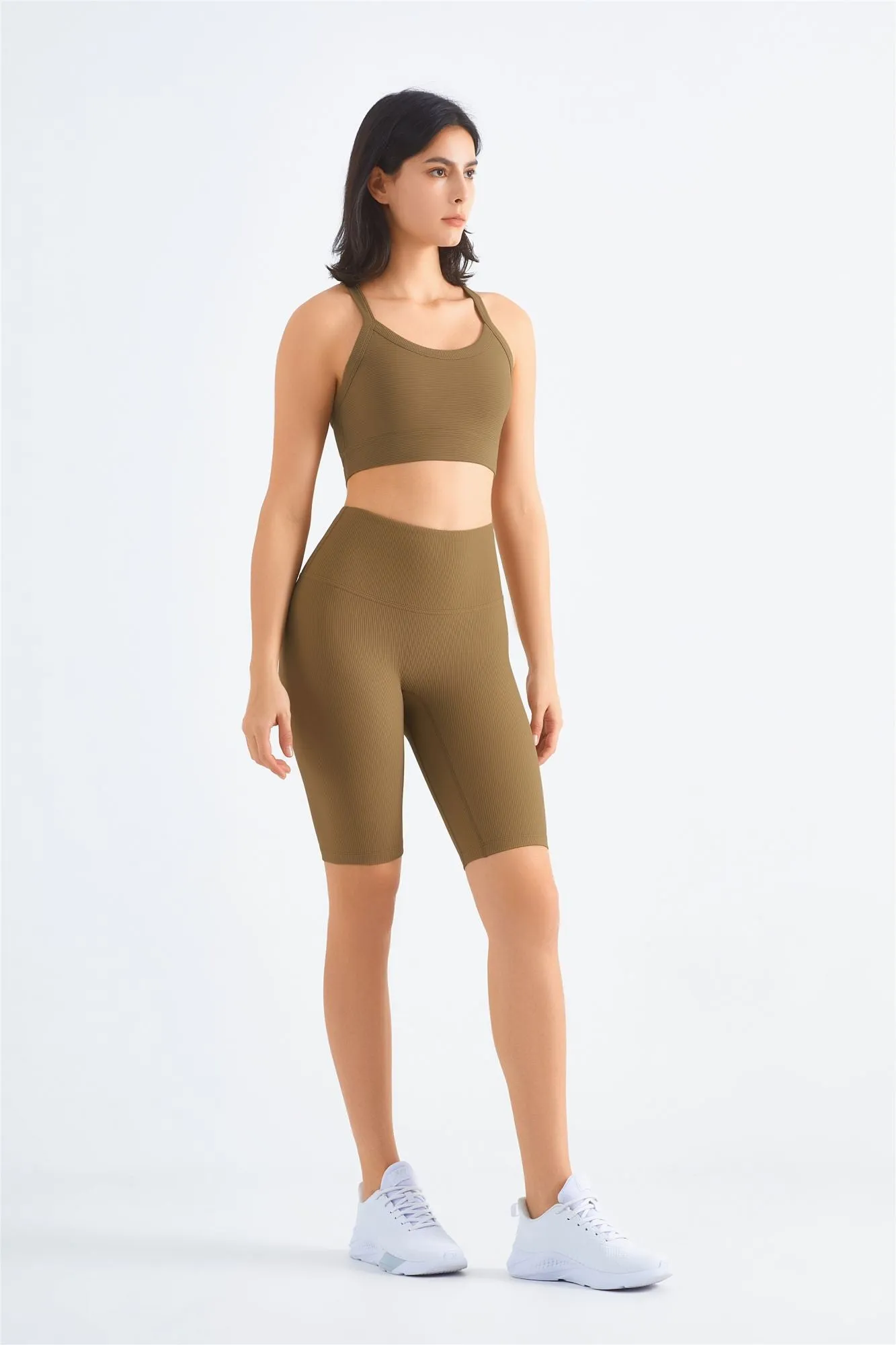 Ribbed Crossover Sports Bra & Shorts Activewear Set
