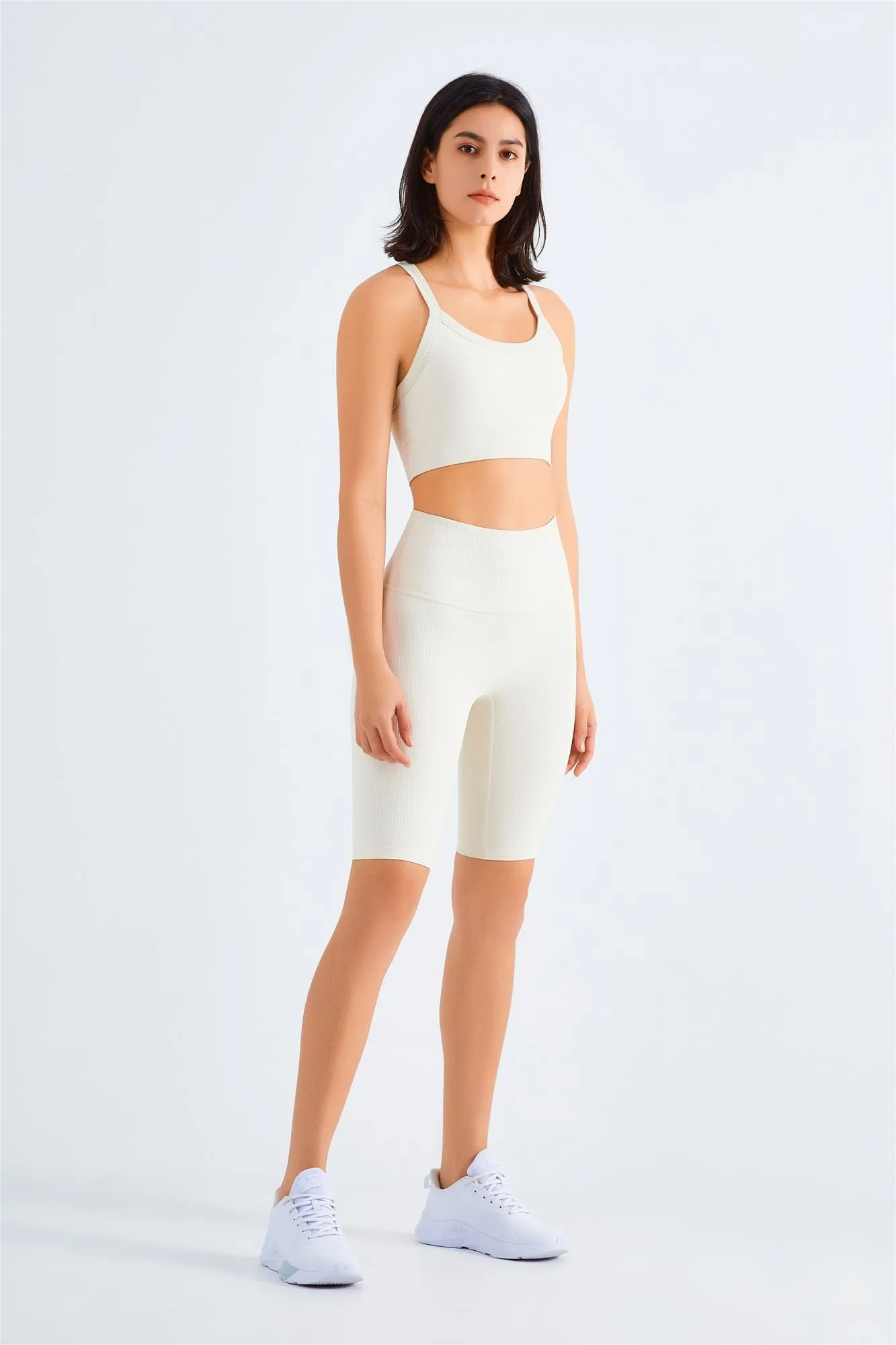Ribbed Crossover Sports Bra & Shorts Activewear Set