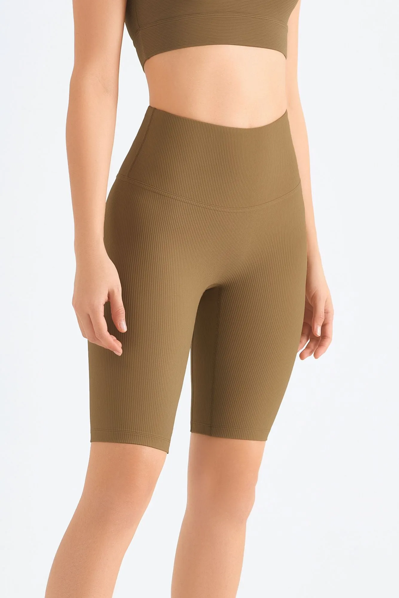 Ribbed Crossover Sports Bra & Shorts Activewear Set