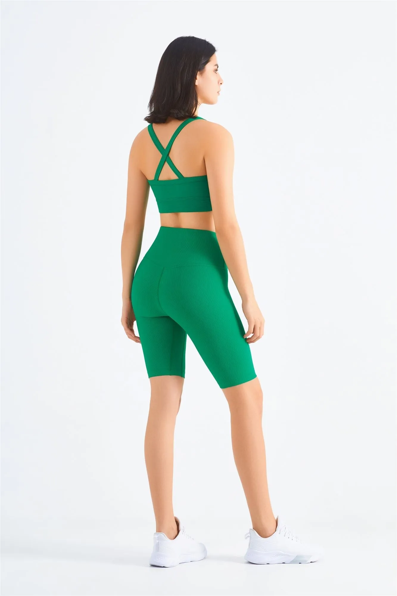 Ribbed Crossover Sports Bra & Shorts Activewear Set