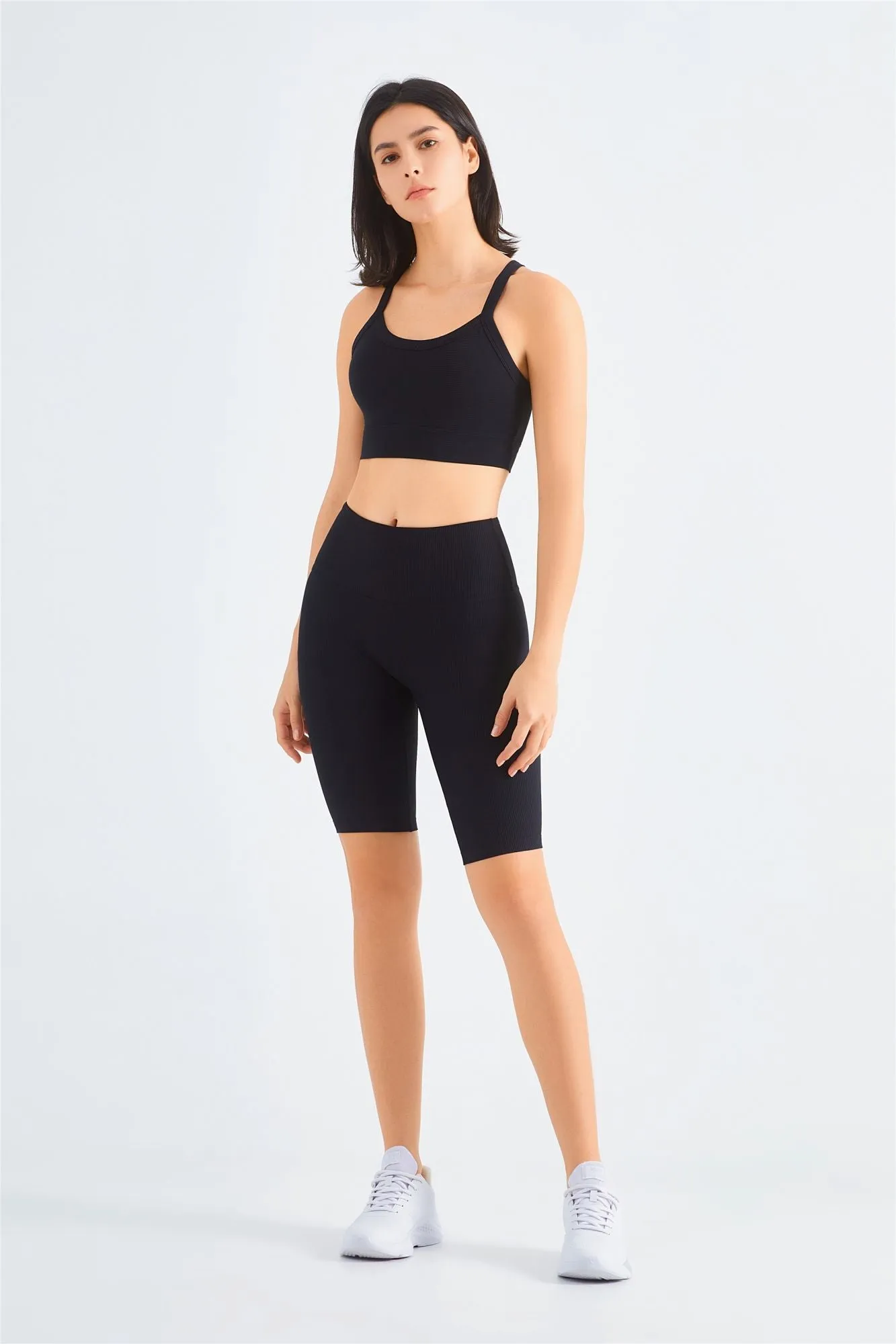 Ribbed Crossover Sports Bra & Shorts Activewear Set