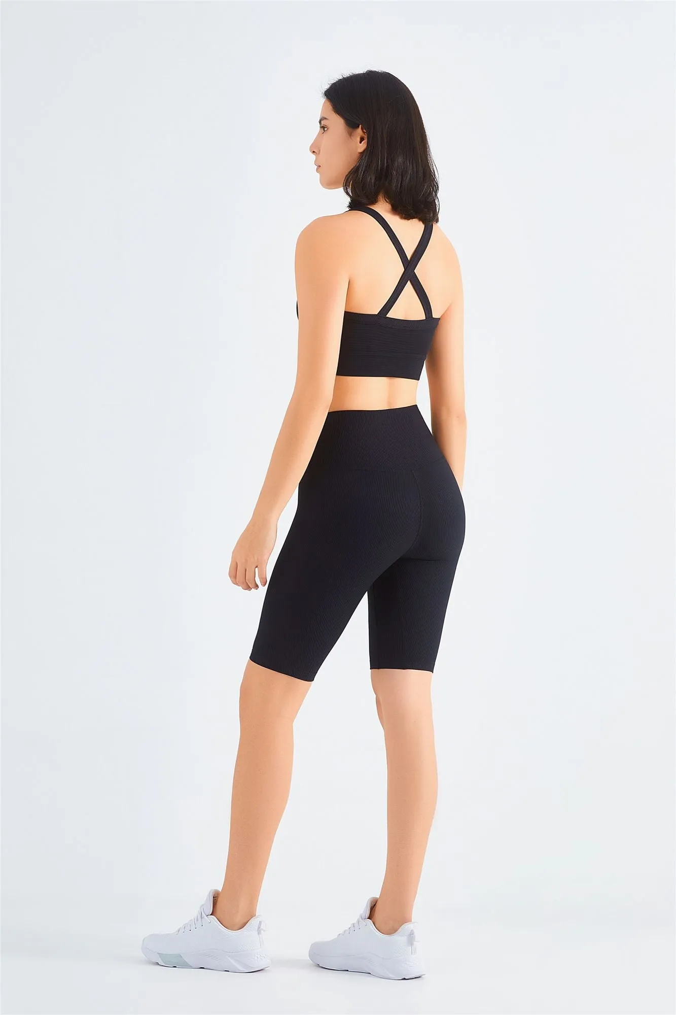 Ribbed Crossover Sports Bra & Shorts Activewear Set
