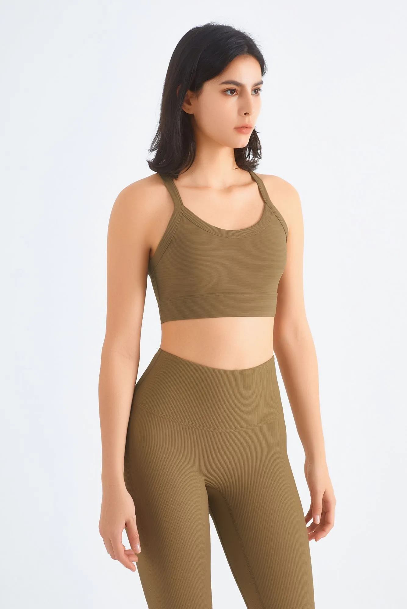Ribbed Crossover Sports Bra & Shorts Activewear Set