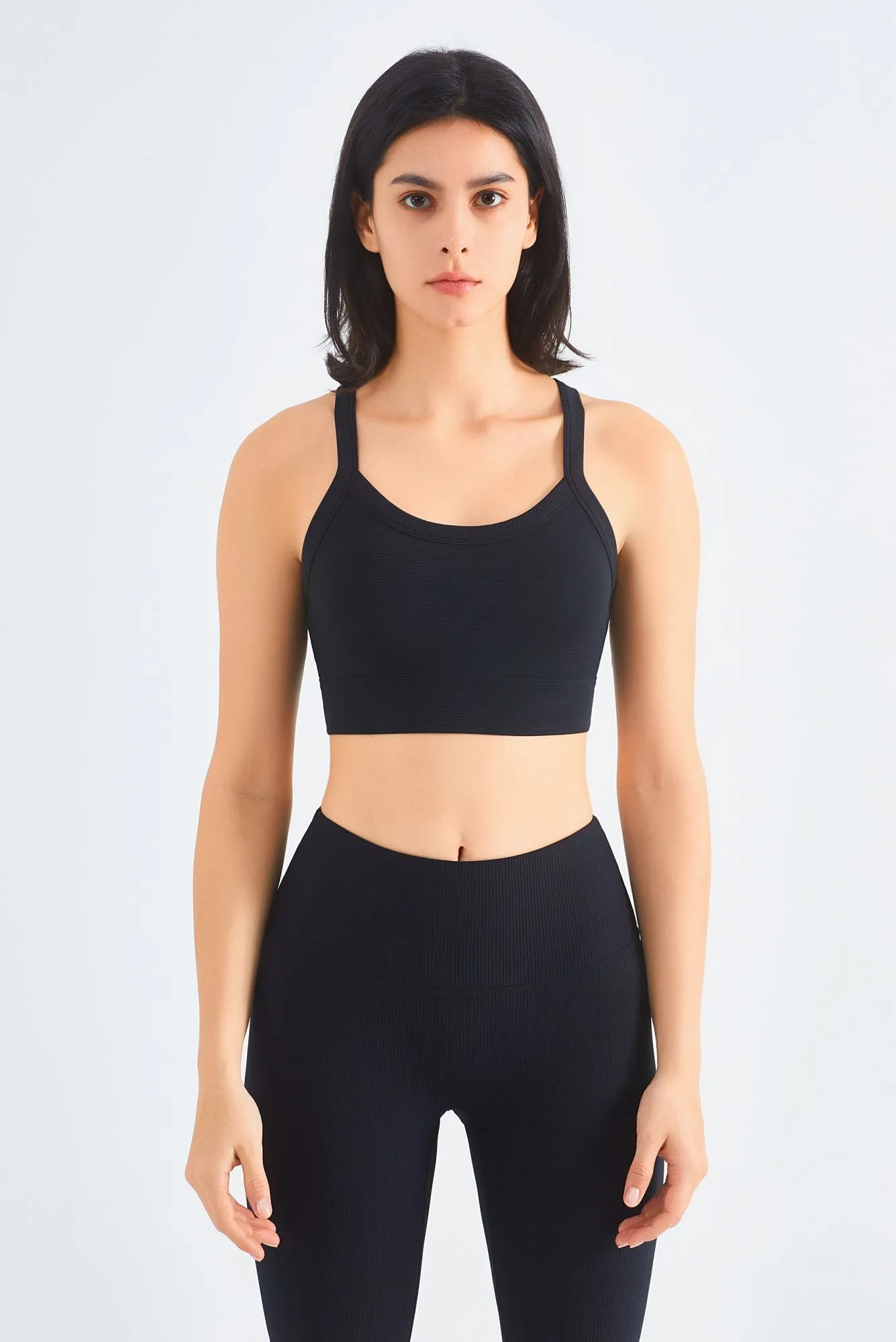 Ribbed Crossover Sports Bra & Shorts Activewear Set