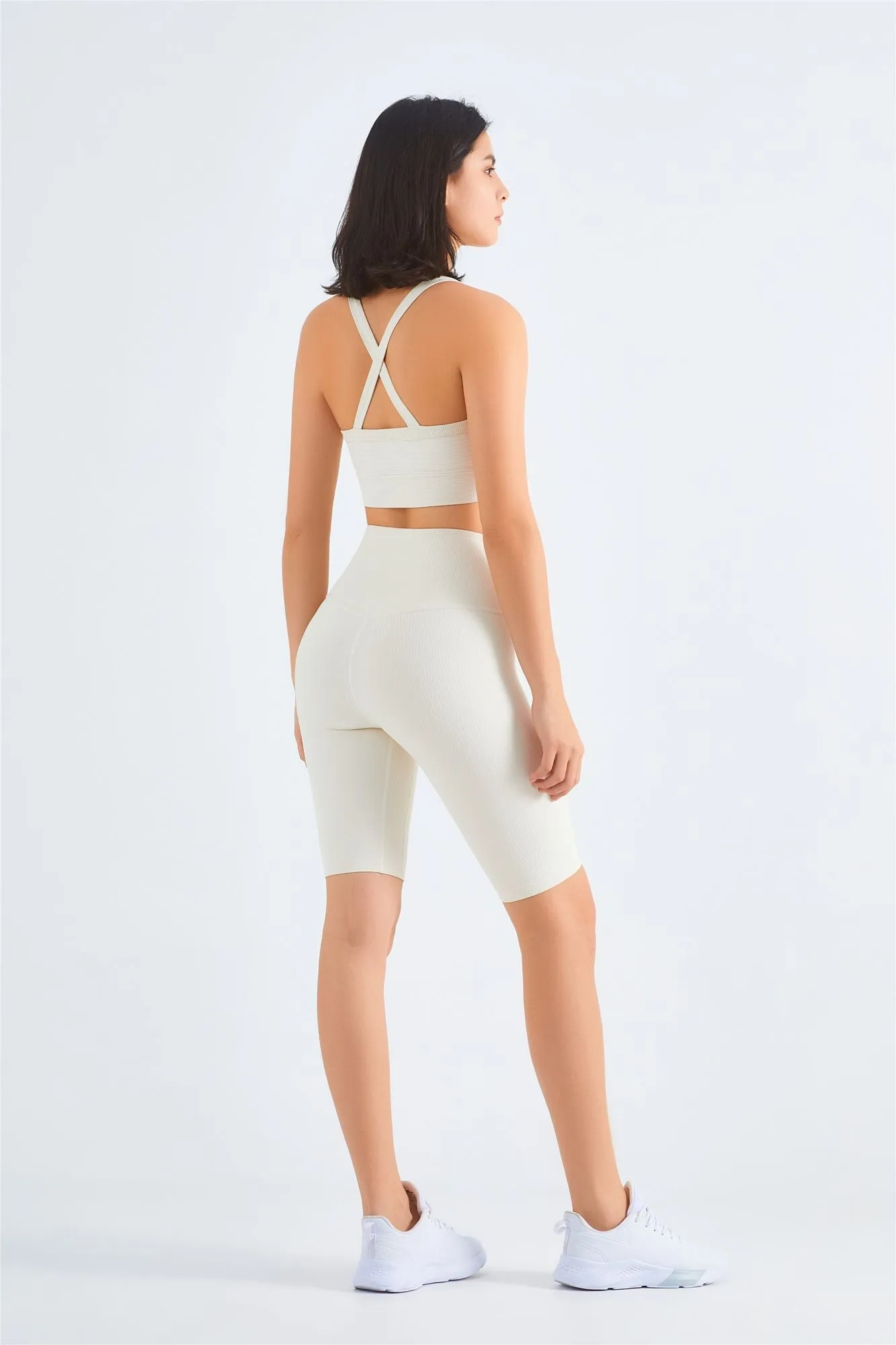 Ribbed Crossover Sports Bra & Shorts Activewear Set