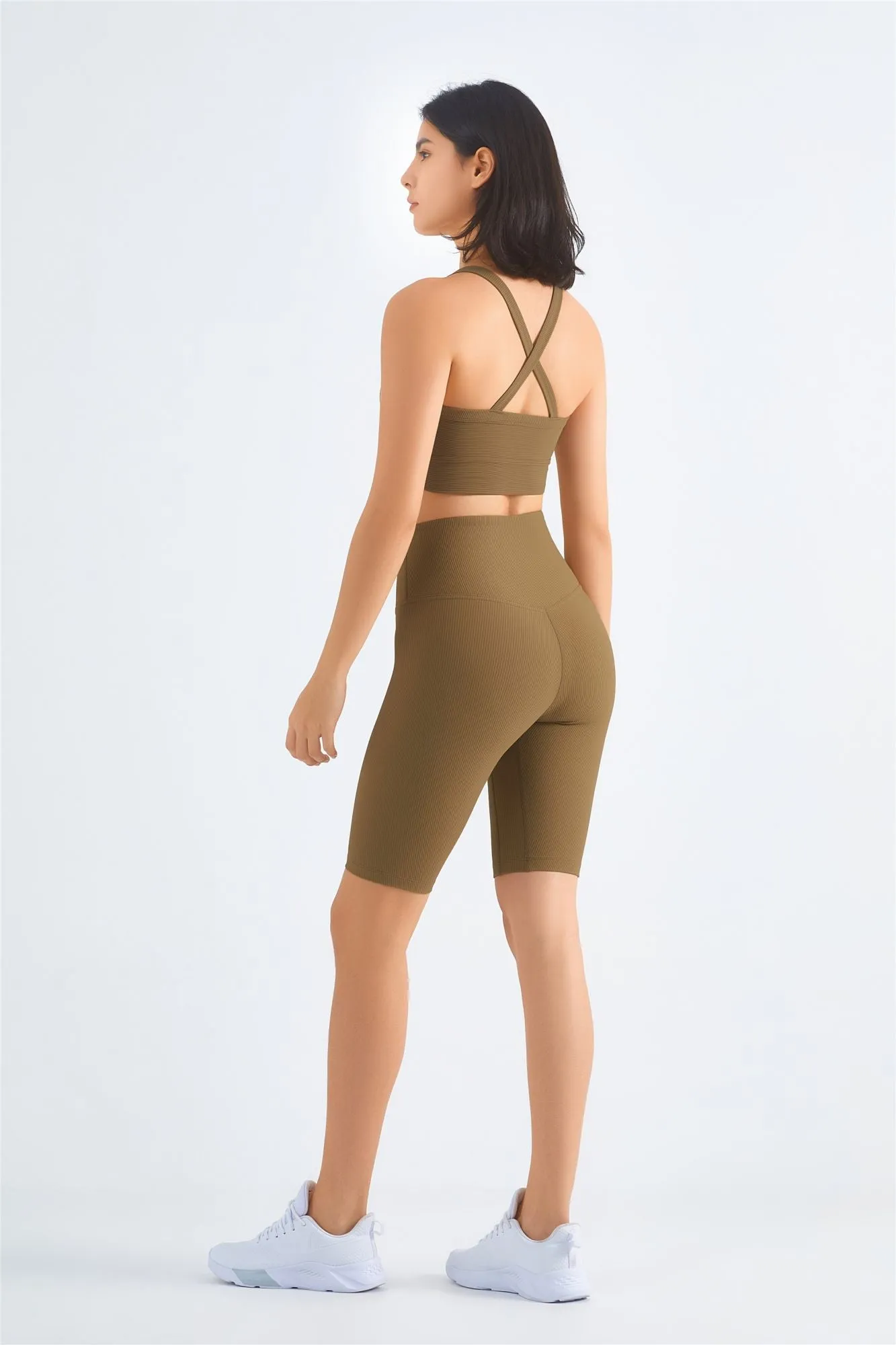 Ribbed Crossover Sports Bra & Shorts Activewear Set