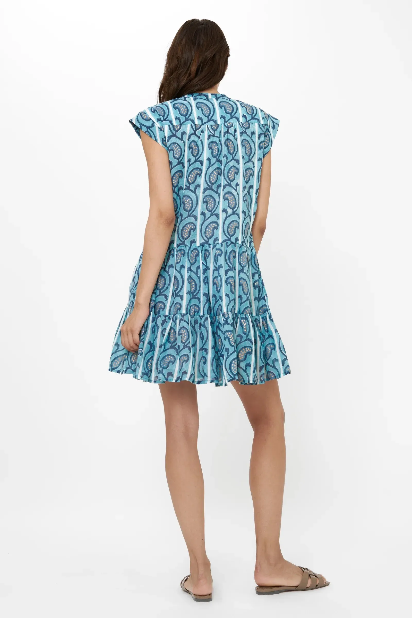 Roll Sleeve Goa Blue Dress