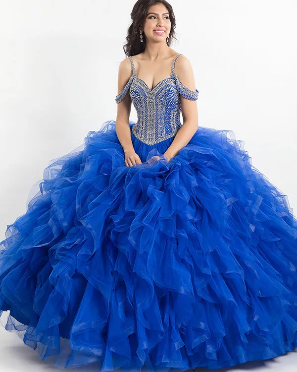 Royal Blue Quinceanera Dress Beaded Bodice Off The Shoulder Puffy Tulle Ruffles Sweet 16