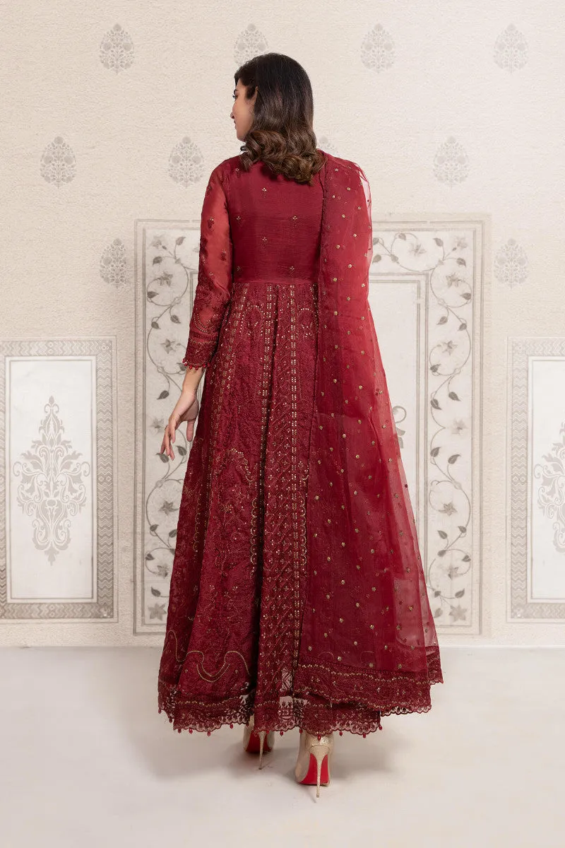 Royal Red Shade Chikankari Pakistani Party Dress in Long Frock Style