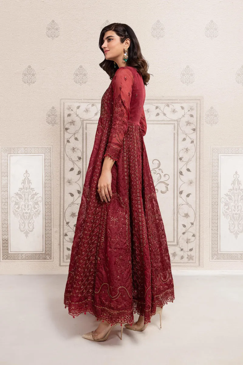 Royal Red Shade Chikankari Pakistani Party Dress in Long Frock Style