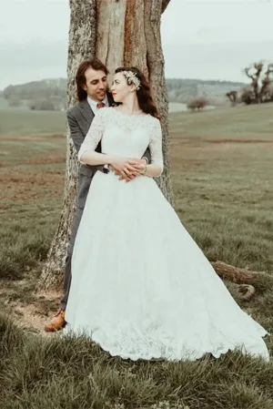 Roycebridal A-line Lace Half Sleeves Backless Vintage Wedding Dresses, Bridal Gown, MW776
