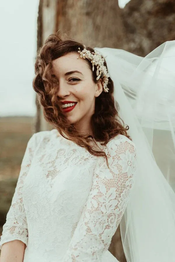 Roycebridal A-line Lace Half Sleeves Backless Vintage Wedding Dresses, Bridal Gown, MW776