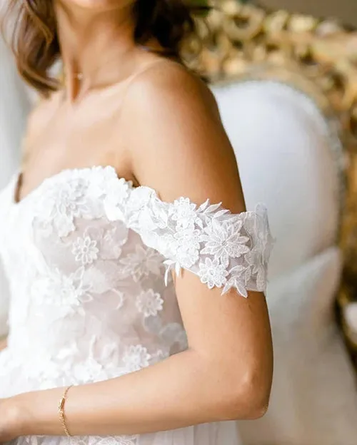 Roycebridal A-line Off-the-shoulder Applique Court Train Rustic Wedding Dress,MW506