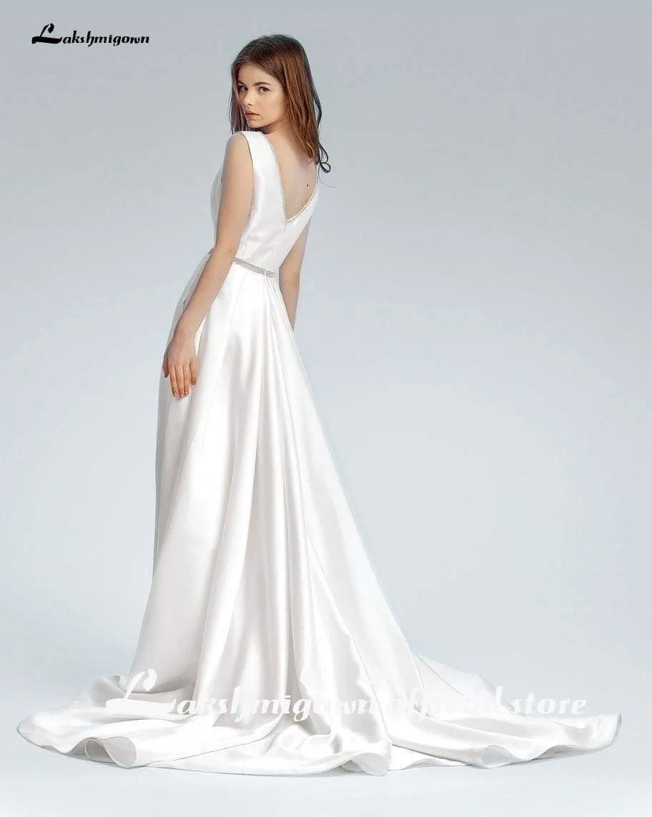 Roycebridal A-line satin Wedding Dresses with sashes Sexy African