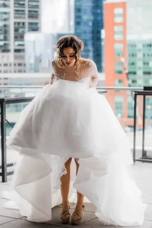 Roycebridal A-Line Scoop Long Sleeve Pearl Princess Wedding Dress With Backless,MW389