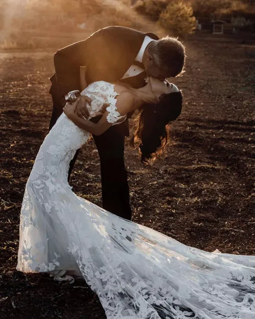Roycebridal Amazing Mermaid Off the shoulder Tull Applique Rustic Wedding Dress,MW504