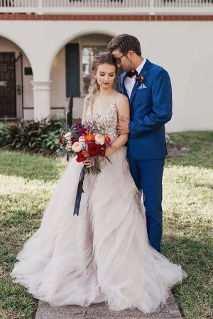 Roycebridal Ball Gown Beaded Bodice Deep V-neck Wedding Dresses, Bridal Gown, MW622