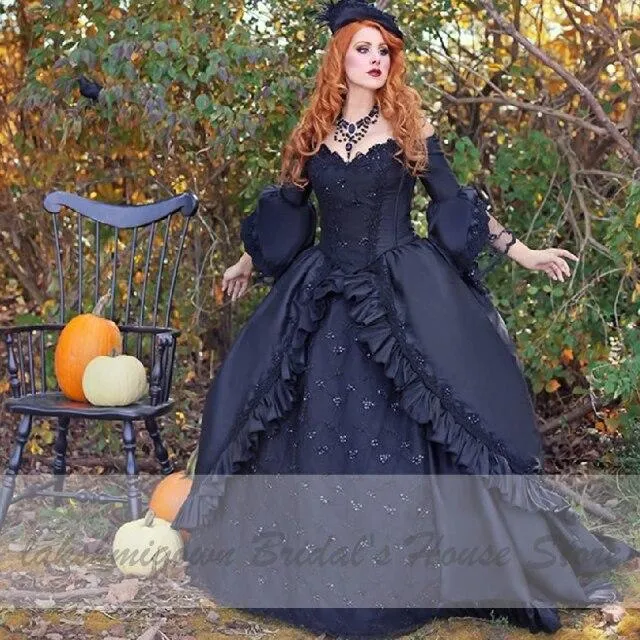 Roycebridal Ball Gown Black Wedding Dress Satin Halloween Christmas Dress