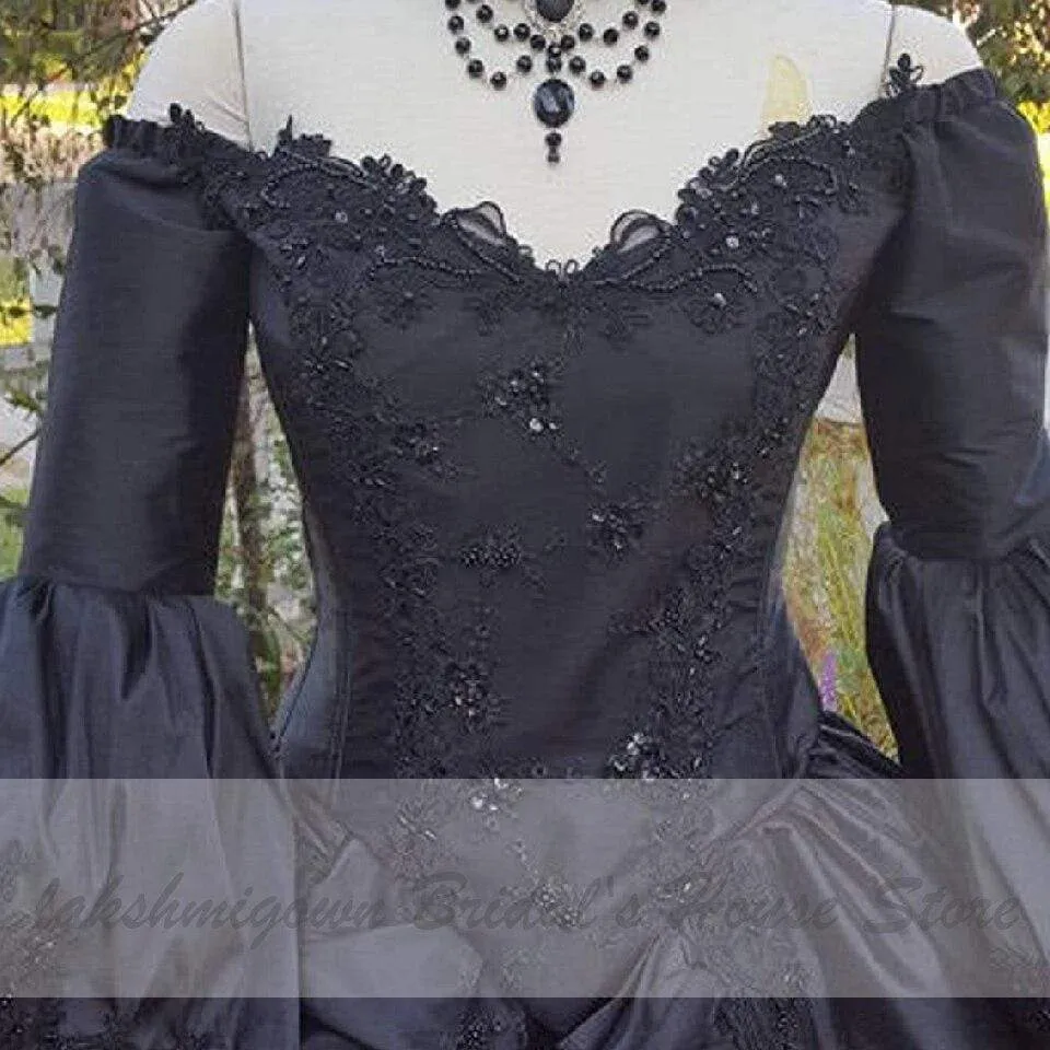 Roycebridal Ball Gown Black Wedding Dress Satin Halloween Christmas Dress