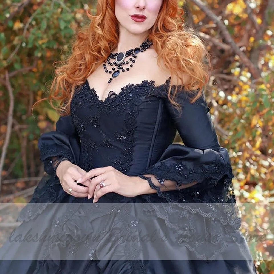 Roycebridal Ball Gown Black Wedding Dress Satin Halloween Christmas Dress