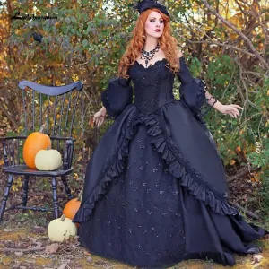 Roycebridal Ball Gown Black Wedding Dress Satin Halloween Christmas Dress