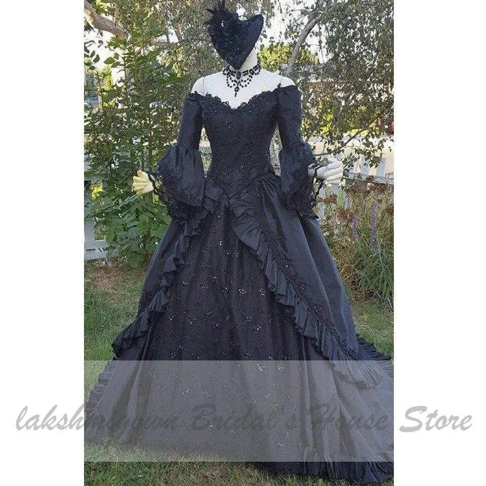 Roycebridal Ball Gown Black Wedding Dress Satin Halloween Christmas Dress