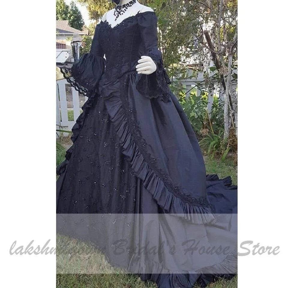 Roycebridal Ball Gown Black Wedding Dress Satin Halloween Christmas Dress