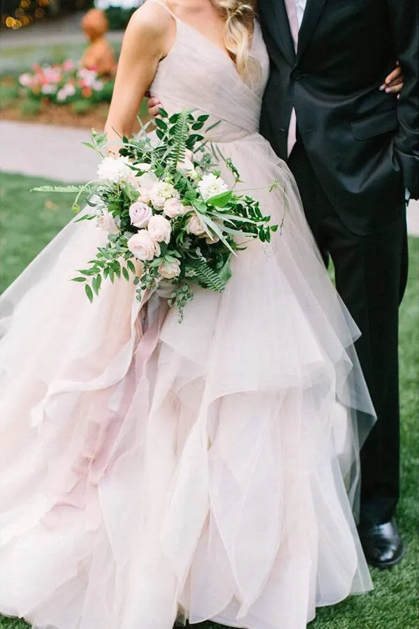 Roycebridal Ball Gown Tulle Spaghetti Straps Open Back Wedding Dresses, Bridal Gown, MW580
