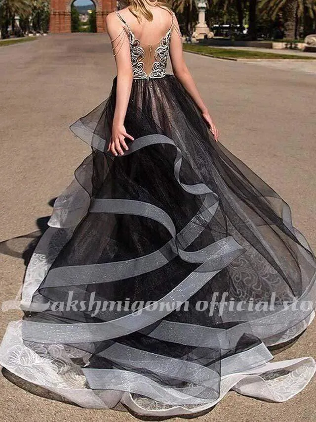 Roycebridal Black A-Line Wedding Dresses Strapless Floor Length