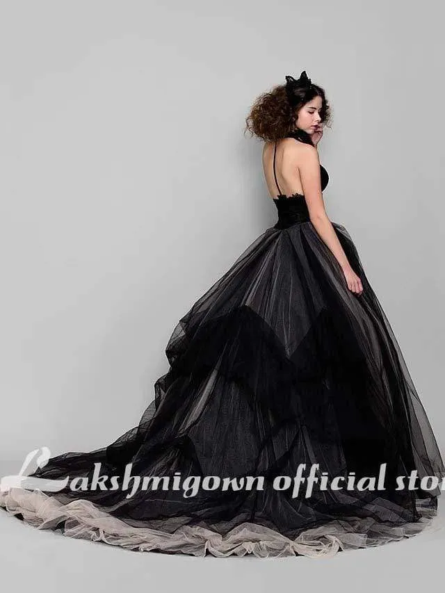 Roycebridal Black Ball Gown Party Wedding Dress V Neck Sleeveless