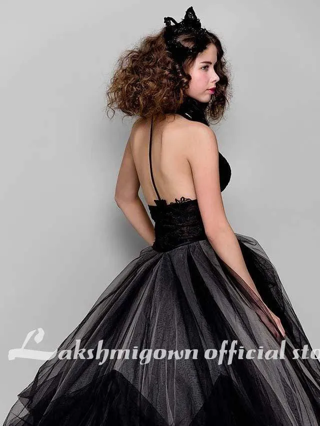 Roycebridal Black Ball Gown Party Wedding Dress V Neck Sleeveless