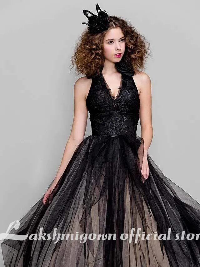 Roycebridal Black Ball Gown Party Wedding Dress V Neck Sleeveless
