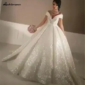 Roycebridal Bling Ball Gown Wedding Dresses Off Shoulder Sequined Lace