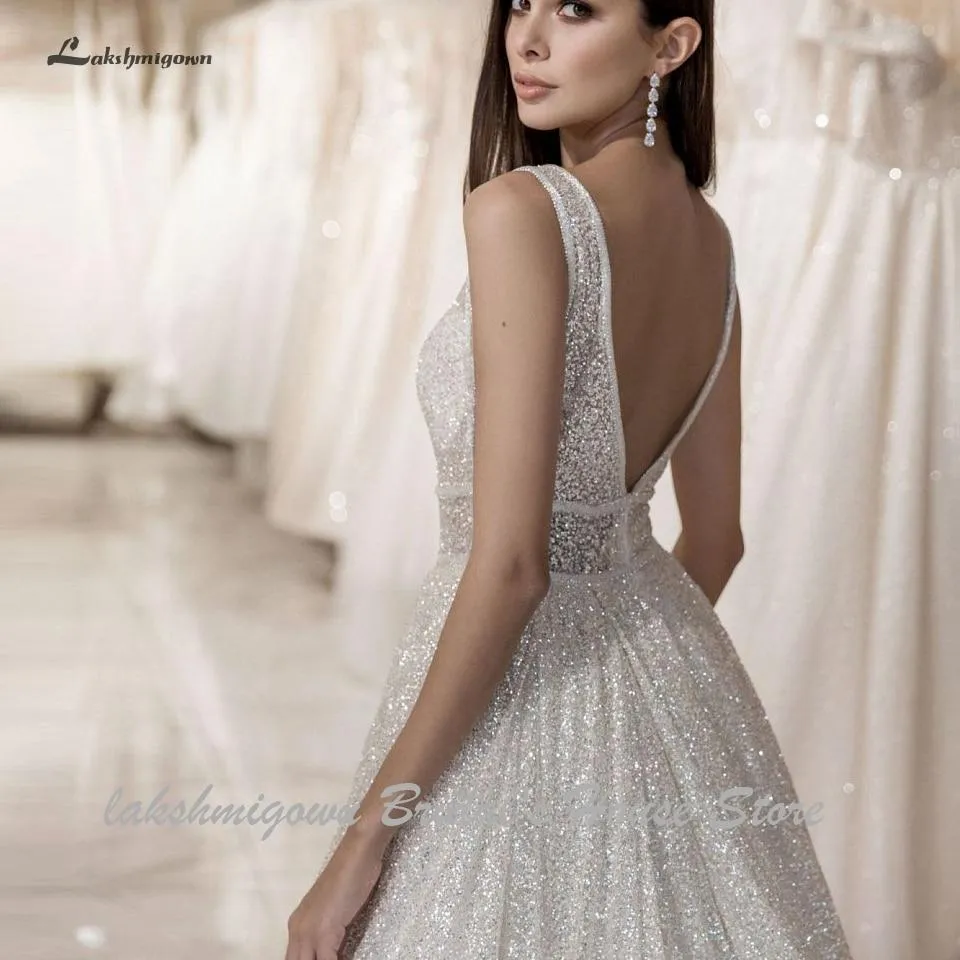 Roycebridal Bling Bling Open Back A Line Wedding Dress