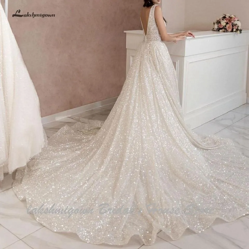 Roycebridal Bling Bling Open Back A Line Wedding Dress