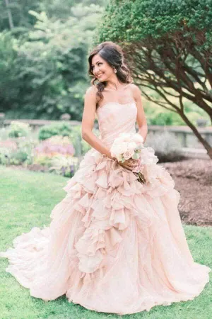 Roycebridal Blush Ball Gown Organza Ruffles Strapless Wedding Dresses, Bridal Gown, MW769