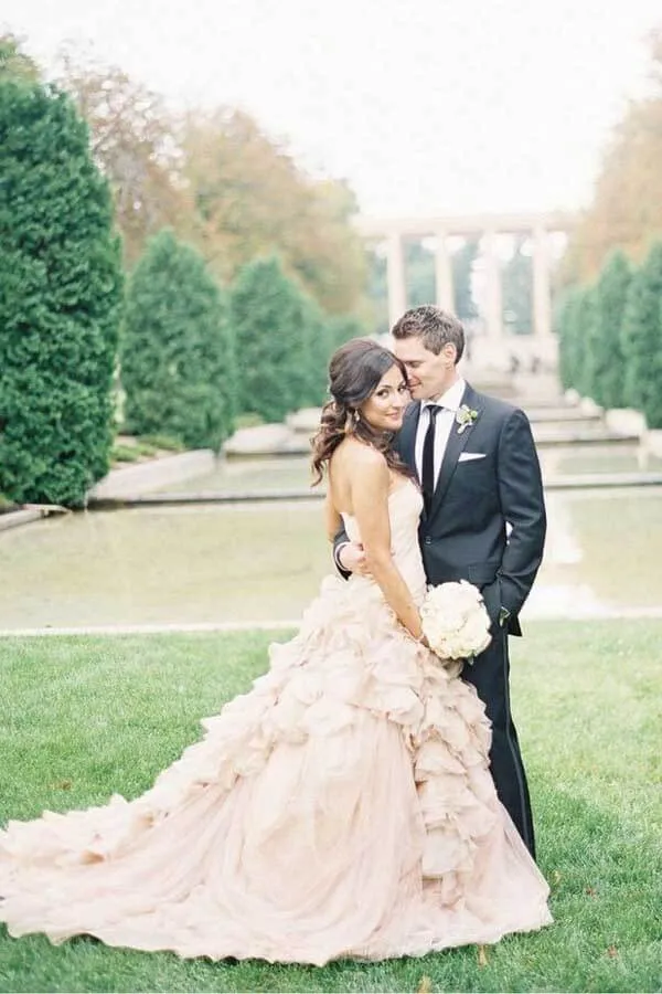 Roycebridal Blush Ball Gown Organza Ruffles Strapless Wedding Dresses, Bridal Gown, MW769