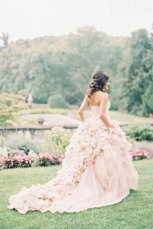 Roycebridal Blush Ball Gown Organza Ruffles Strapless Wedding Dresses, Bridal Gown, MW769