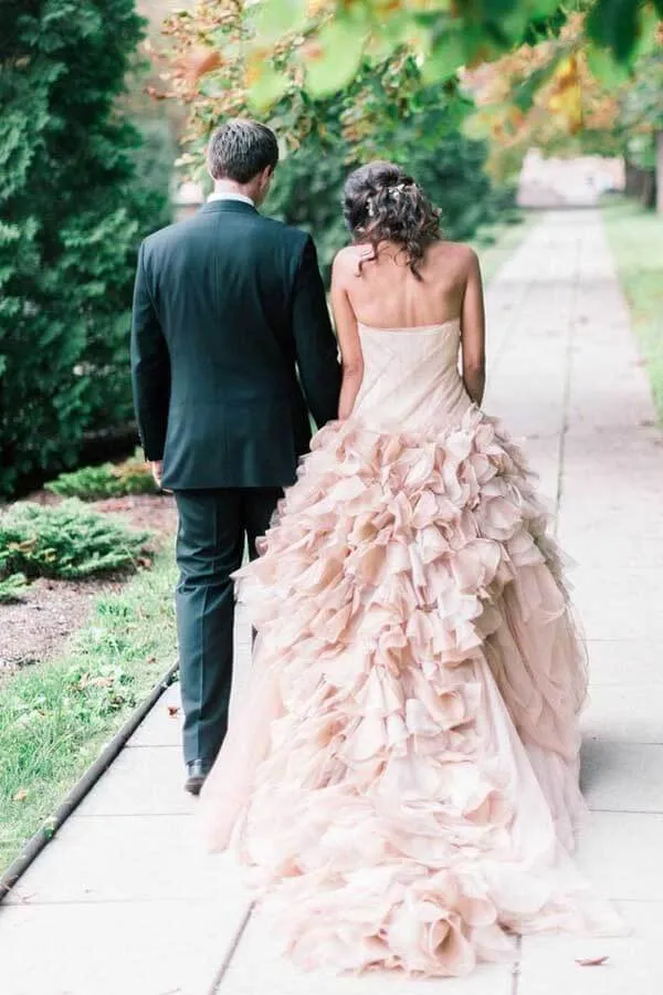 Roycebridal Blush Ball Gown Organza Ruffles Strapless Wedding Dresses, Bridal Gown, MW769