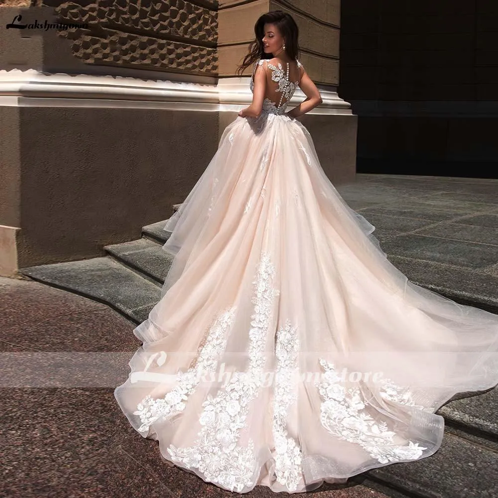 Roycebridal Blush Pink Princess Wedding Dress Elegant Applique