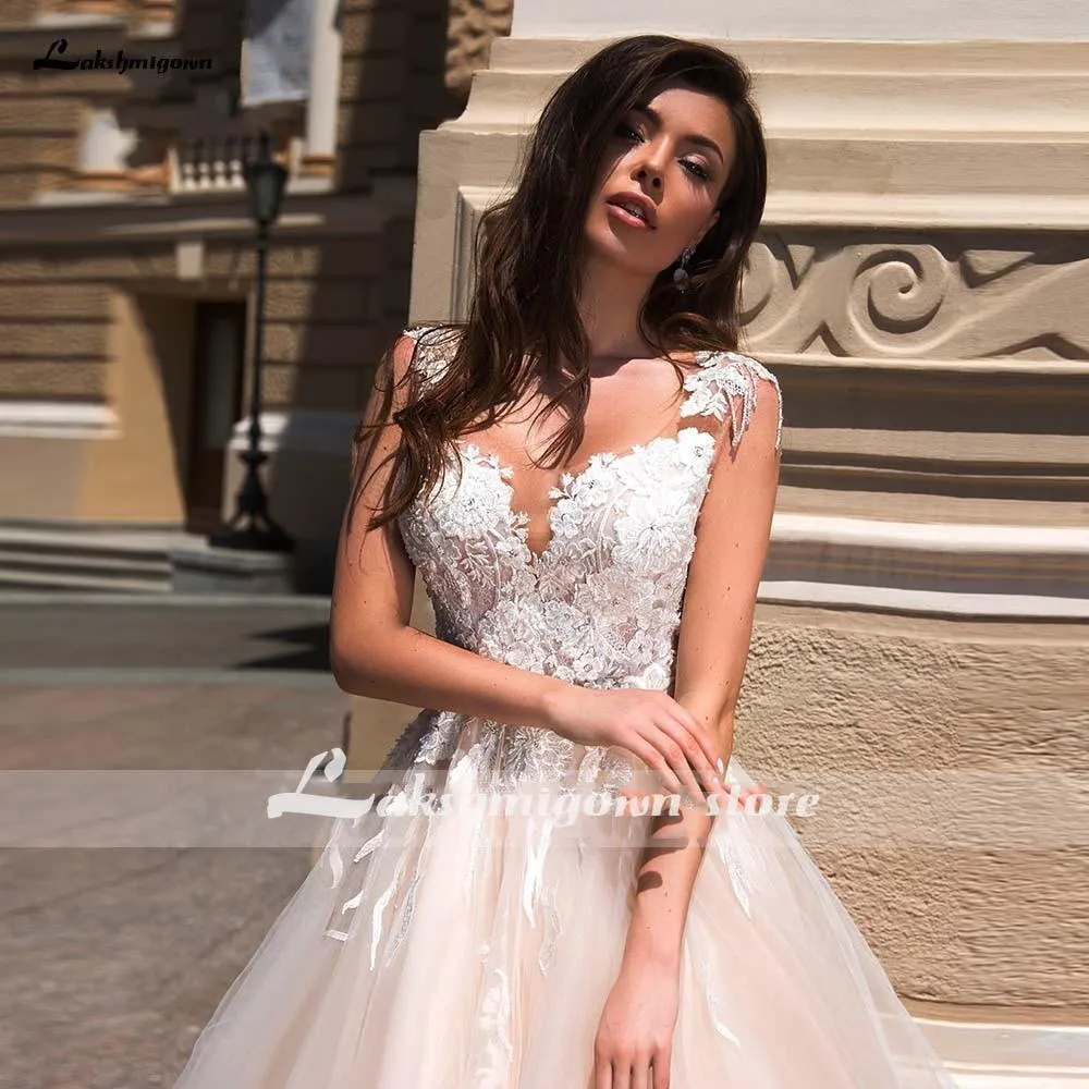 Roycebridal Blush Pink Princess Wedding Dress Elegant Applique