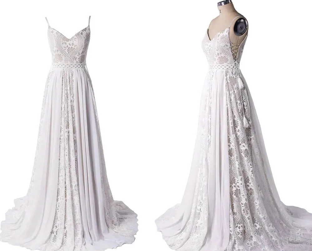Roycebridal Bohemian A-line V-neck Lace Wedding Dresses, Beach Wedding Gowns, MW801