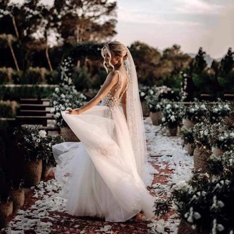 Roycebridal Boho Wedding Dress V Neck A Line Boho Bridal Gown 3D Flower